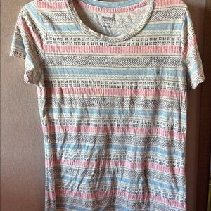 Mossimo Supply Co. Women's Blue and Pink Patterned slub Tee large